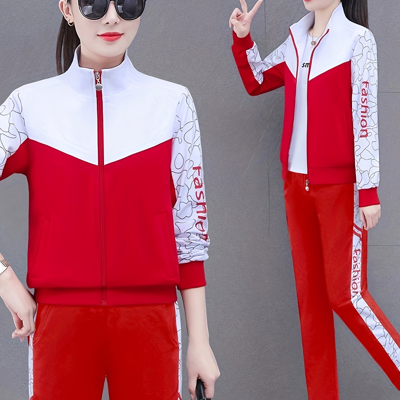 Women's two-piece cardigan jacket sports suit for spring and autumn with long sleeve trousers for casual outdoor wear.