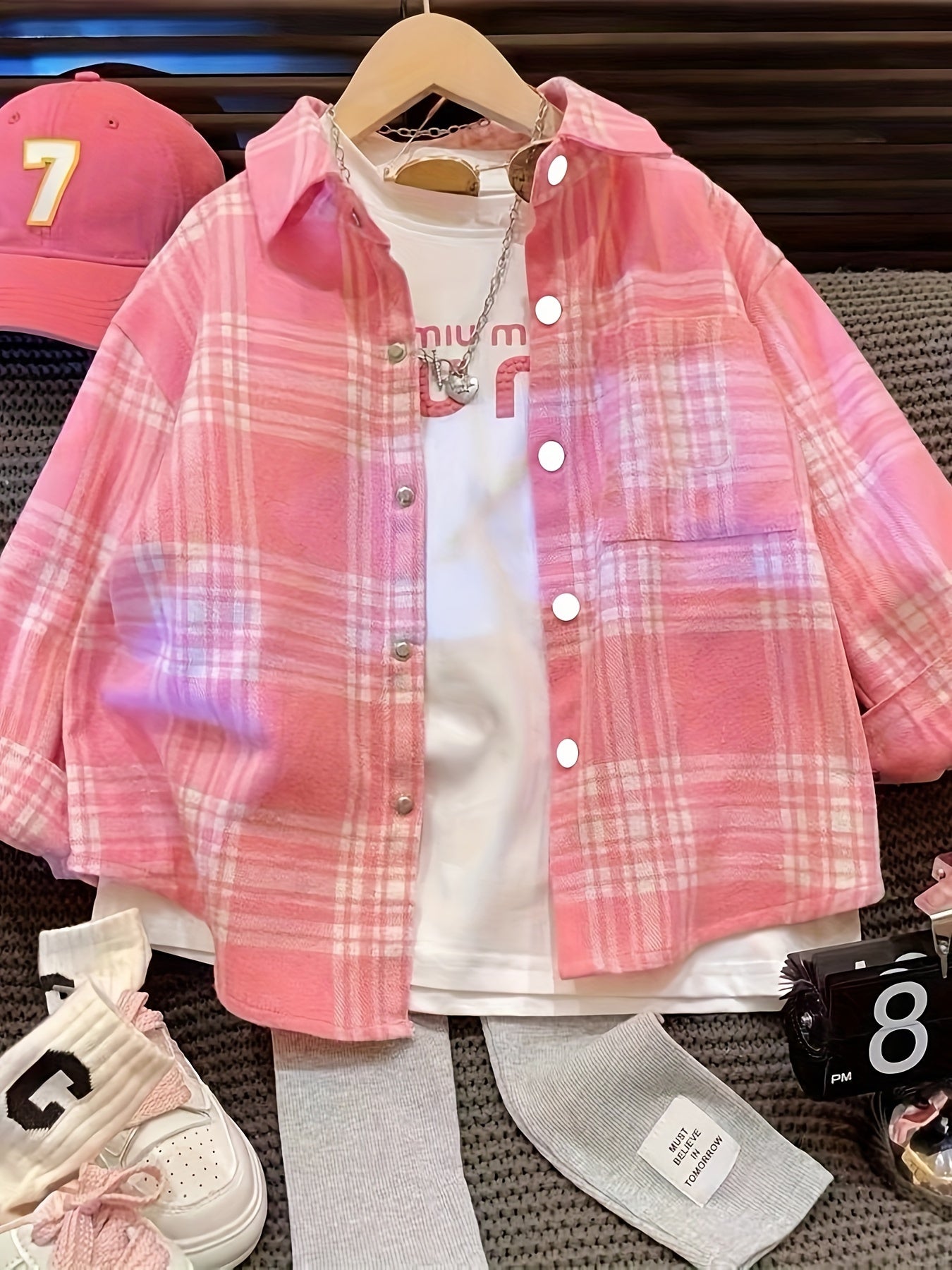 2024 Plaid Shirt Set for Girls, Perfect for Travel and Shopping