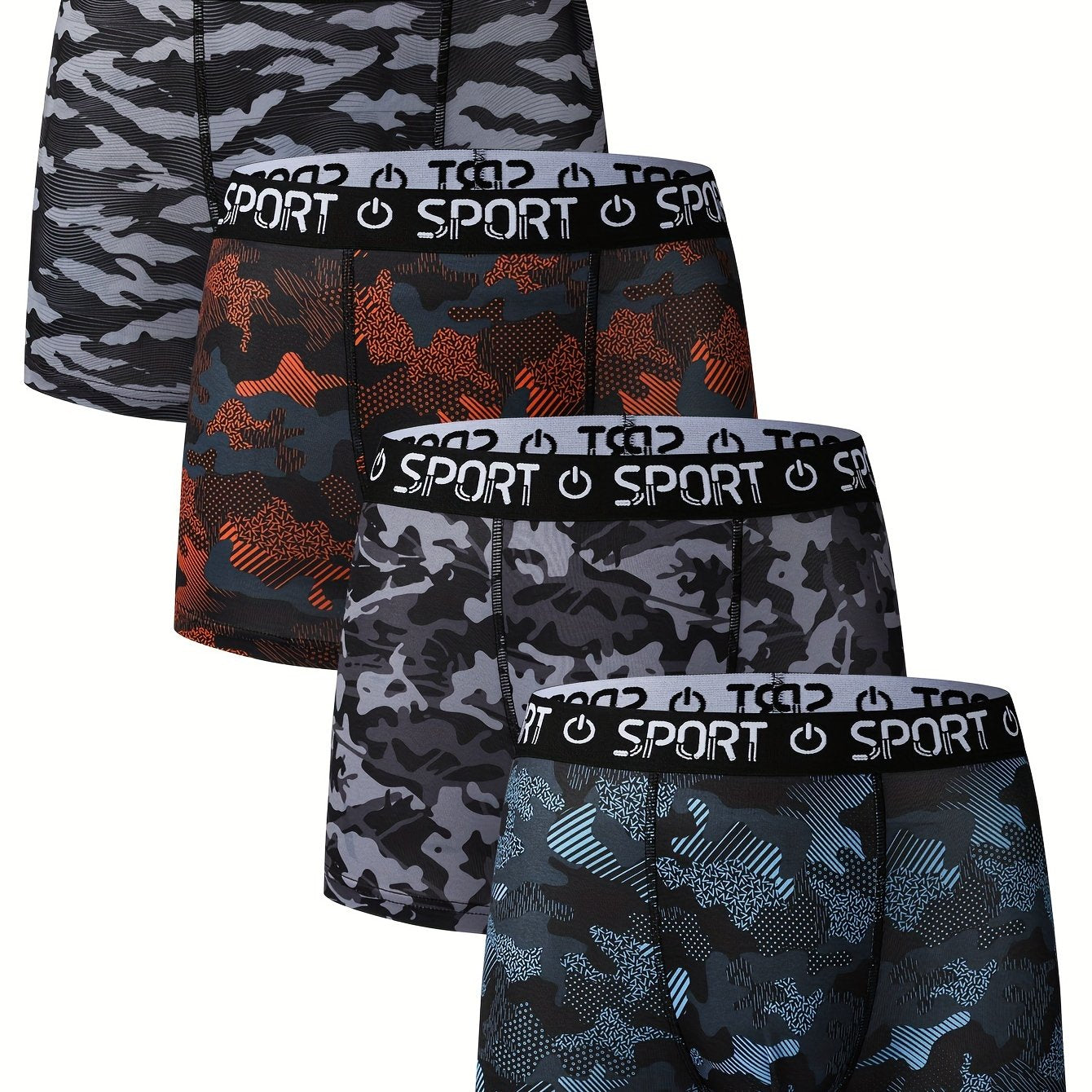 4-pack of men's boxer briefs with digital print on polyester knit fabric, medium stretch, 93% polyester and 7% elastane, 148 gsm, comfort fit underwear