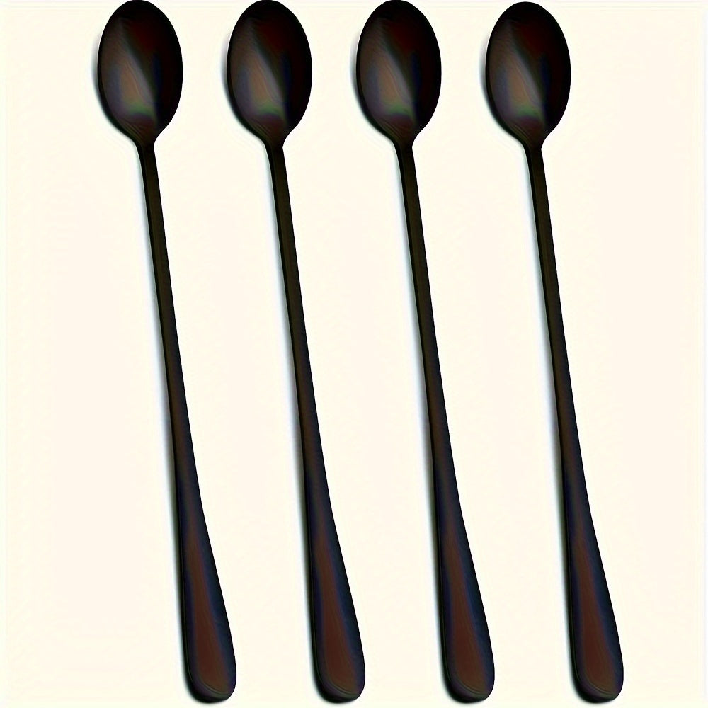 Black long handle coffee, stirring, iced tea, ice cream spoon set of 2/4/6 pieces.