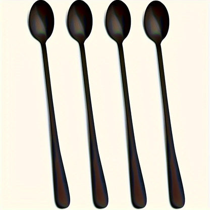 Black long handle coffee, stirring, iced tea, ice cream spoon set of 2/4/6 pieces.