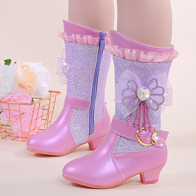 Princess boots for winter with velvet, snow, and bows.