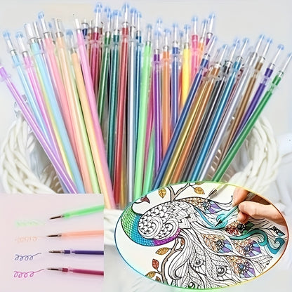 72-Pack gel pen refills with metallic and fluorescent colors, 0.8mm fine point, multicolor ink for office and school art supplies.