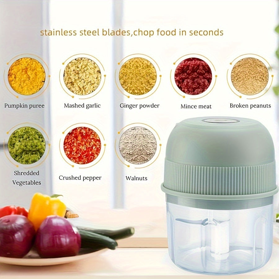 MIGUAN 250ml USB Rechargeable Mini Garlic Chopper with Stainless Steel Blade for Safety and Durability with Ginger & Vegetables