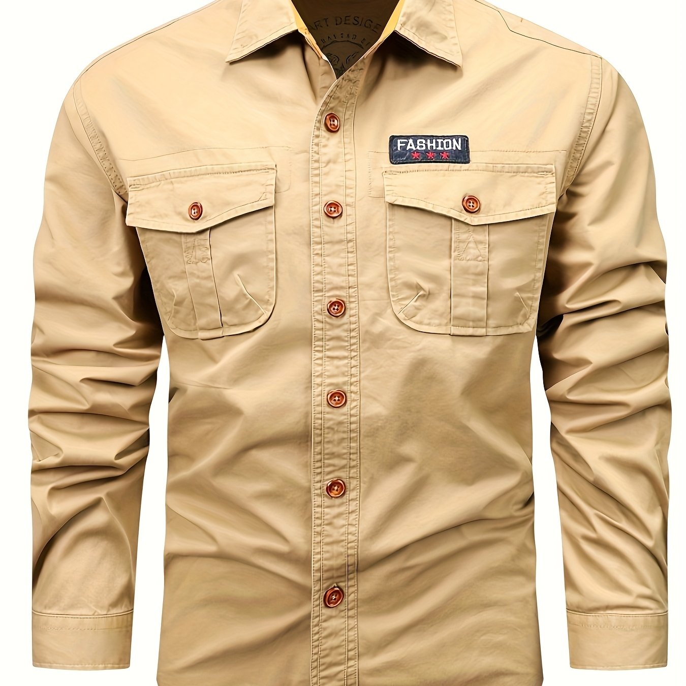 Men's Cotton Cargo Shirt - Long sleeve with pockets, ideal for outdoor or casual wear, Spring/Fall Collection.