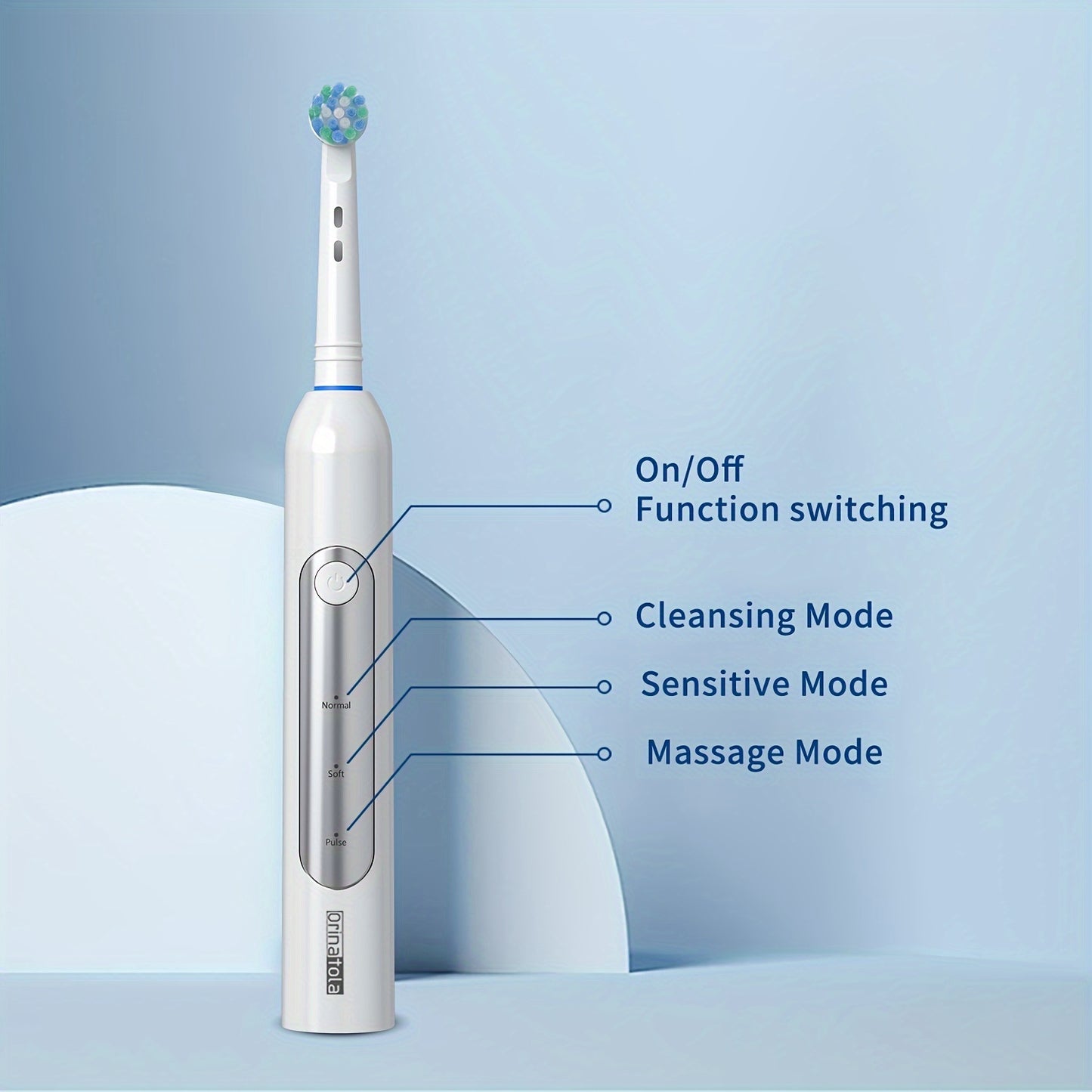 Orinatola Electric Toothbrush with 3 rotating cleaning modes, 1 travel case, 2 replacement brush heads, induction charging, and high rating - ideal for gifting.