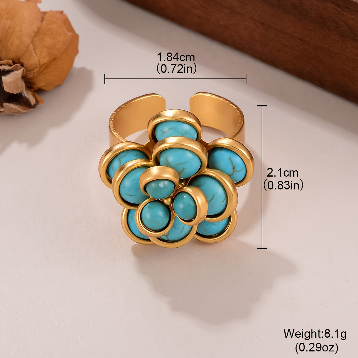 Unique Vintage Boho Style Ring with Turquoise Inlay and 18K Gold Plating - Perfect for Daily Wear and Gifting, Suitable for All Seasons - Women's Ring with One-of-a-Kind Design