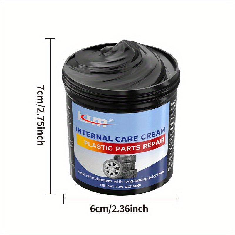 Car detailing repair solution for plastic part refurbishment and tire shine maintenance, providing added luster and anti-aging protection. Suitable for various vehicle types. 5.29 oz (150g)