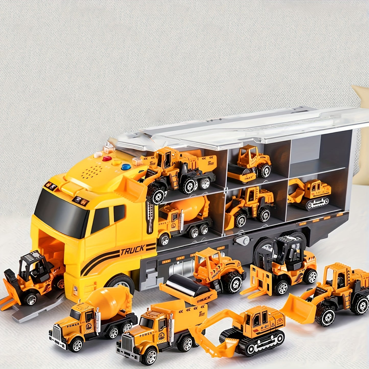 8-piece set includes excavator toy, construction vehicles, and inertia-powered excavator combination - great for learning about transportation tools and as a gift option.