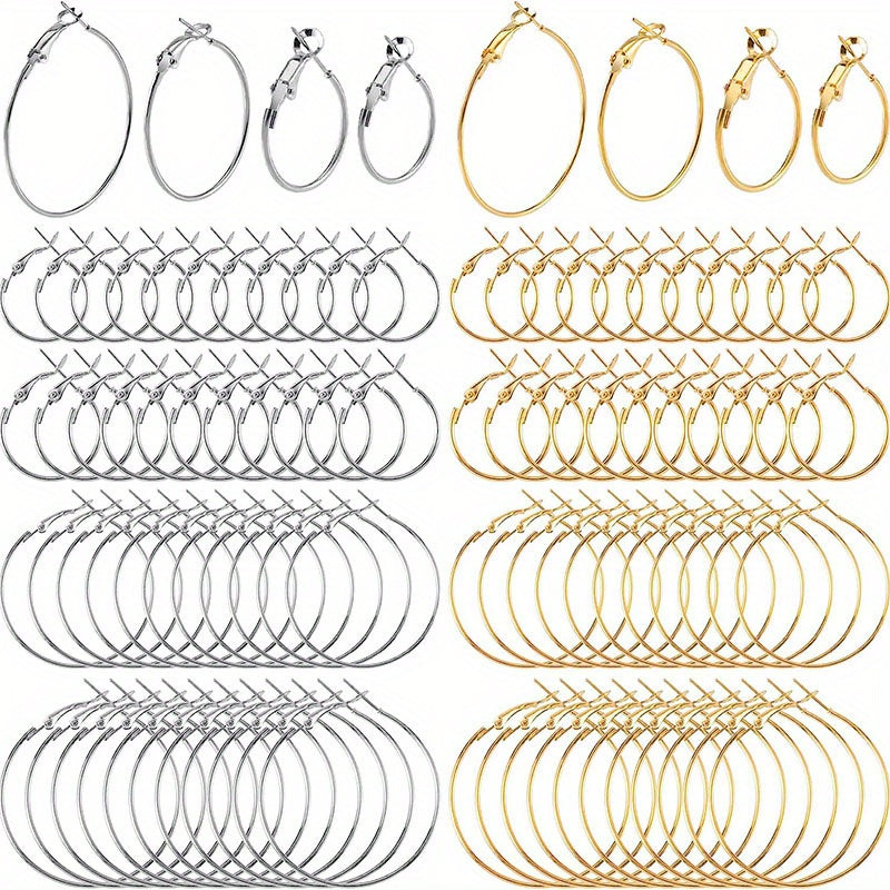 Set of 32 Silvery and Golden Plated Ferric Earring Hoops for DIY Jewelry Making Supplies