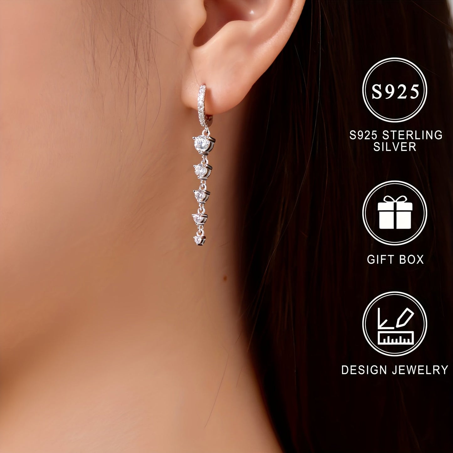 Elegant S925 Sterling Silver Tassel Earrings with Sparkling Zirconia Dangles, Hypoallergenic Ear Jewelry for Women