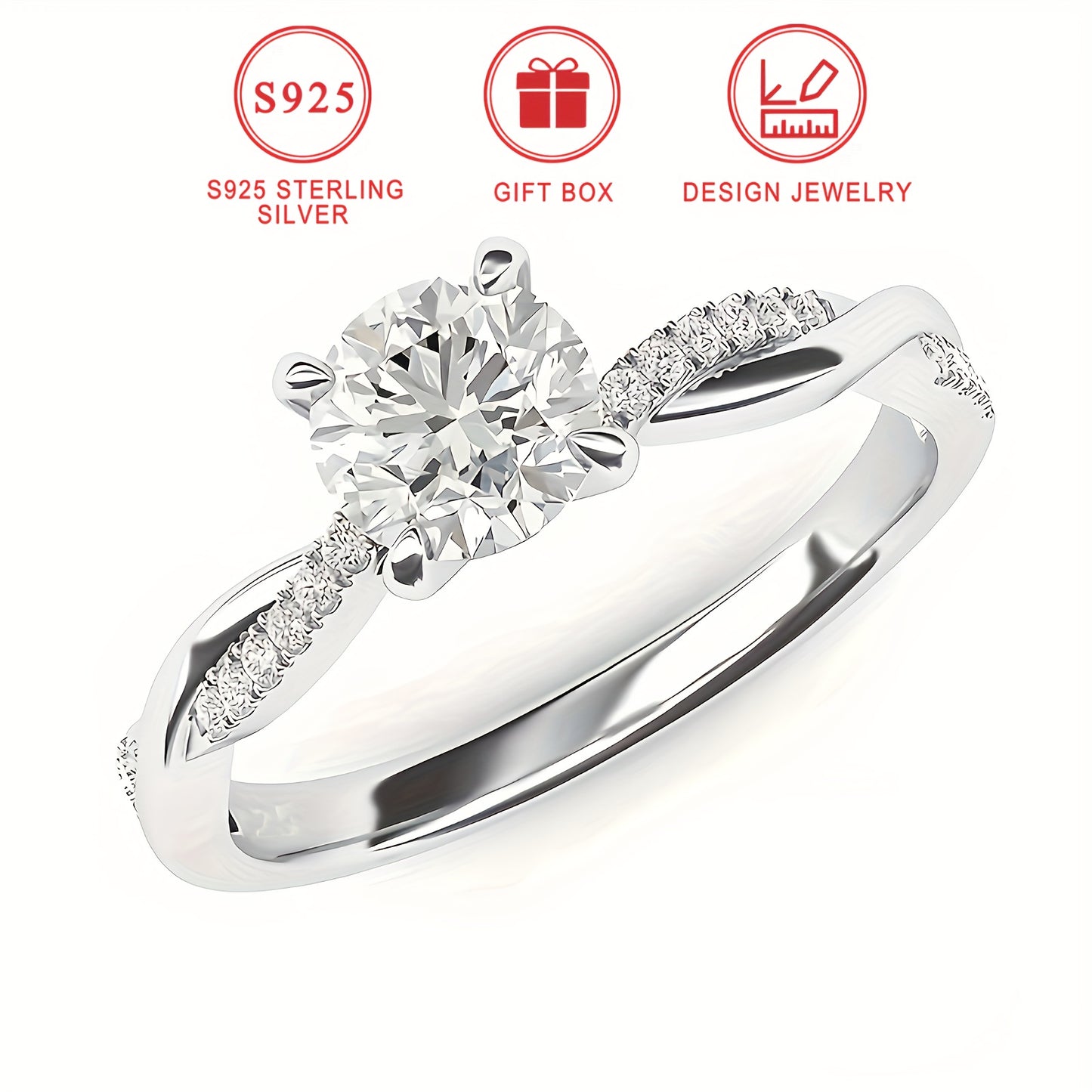 Elegant 925 Sterling Silver Ring for Women with Twisted Vine Design and Synthetic Cubic Zirconia, Perfect for Daily Wear, Ideal for Gift-Giving, Valentine's Day Gift Box Included.