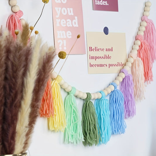 Colorful Cotton Tassel Garland Banner for Birthday Decor, Party Backdrop, Christmas, Boho Wall Hangings for Bedroom, Playroom, Room Decor, Ideal Birthday Gift