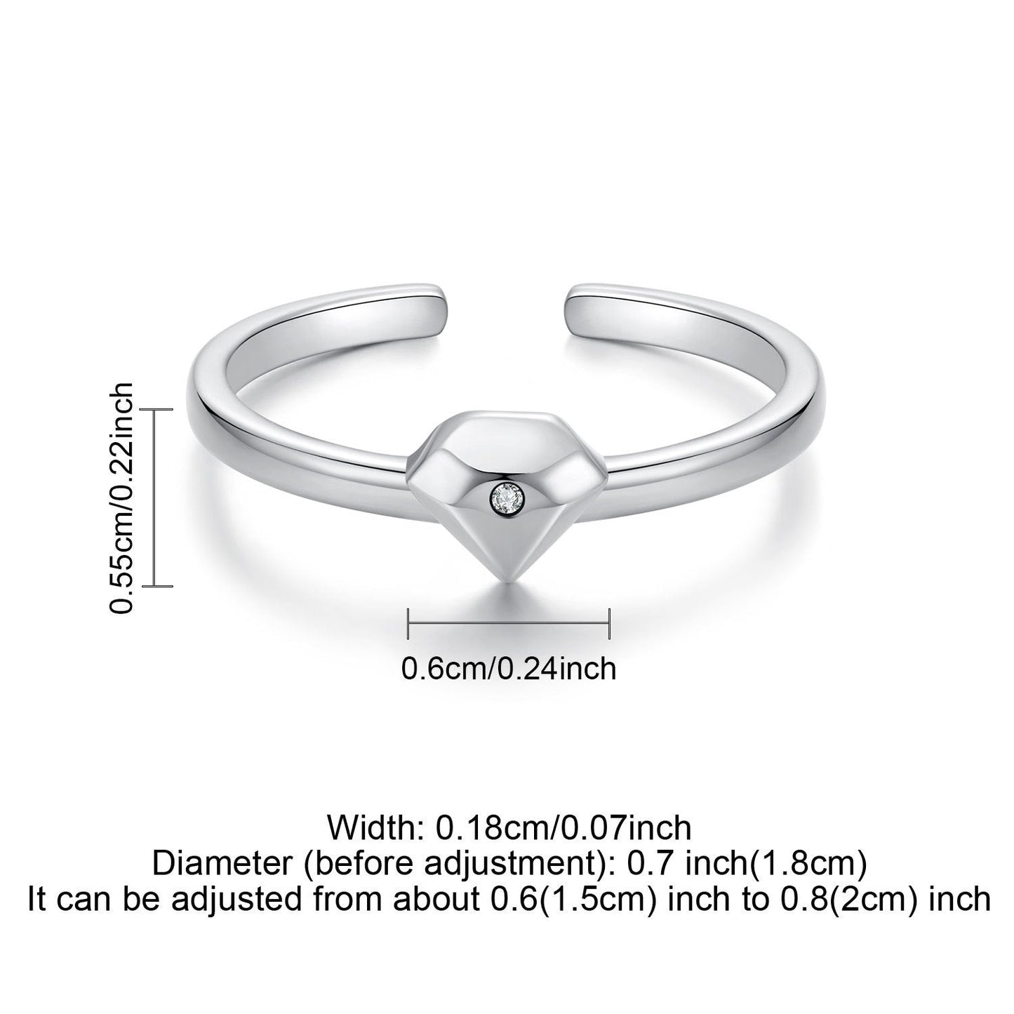 A stunning adjustable open ring for women featuring classic simple style, made from 2.6g of high-quality S925 sterling silver with a beautiful cubic zirconia accent. Perfect for both daily wear and special occasions, this elegant piece makes a wonderful