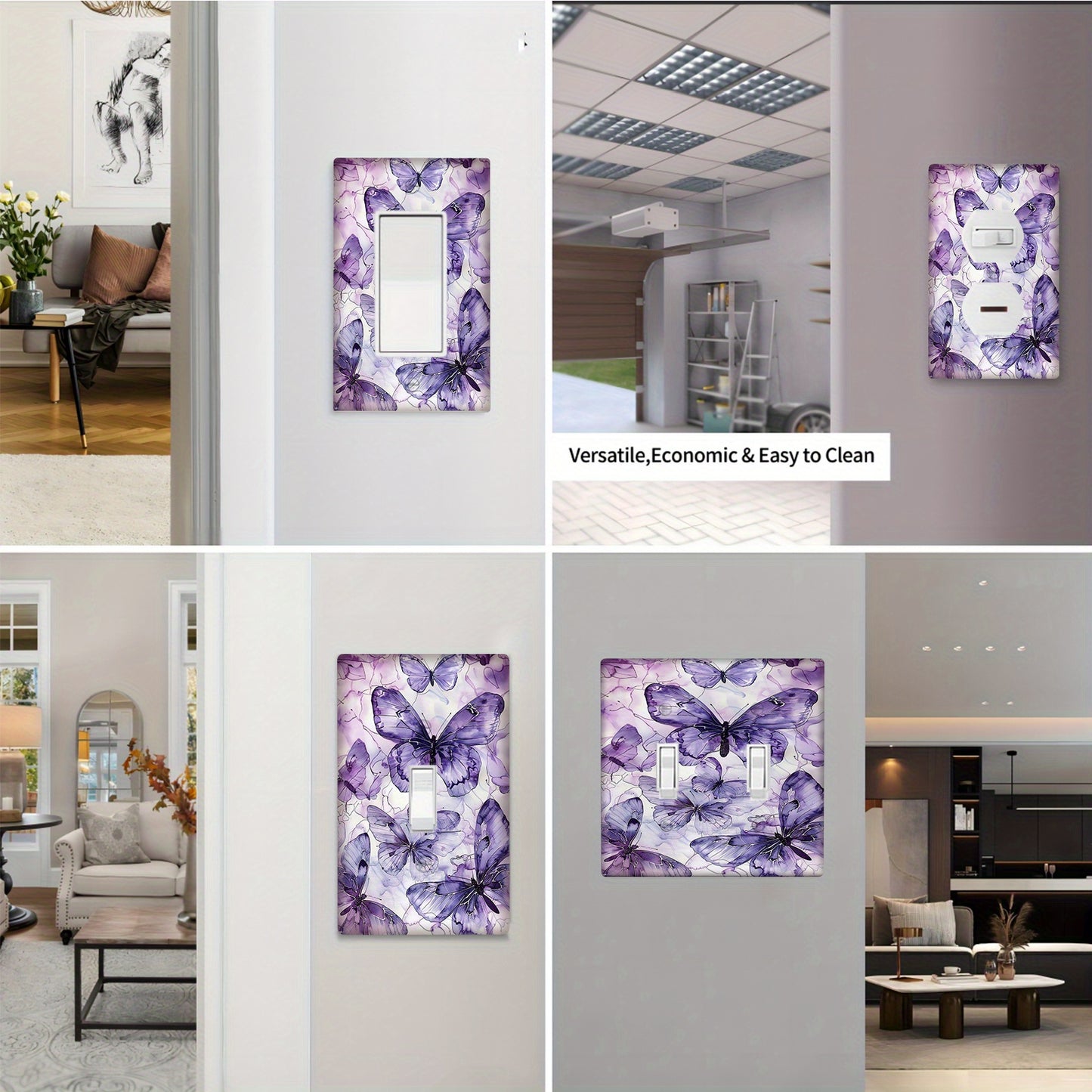 Purple butterfly light switch cover for bathroom and bedroom, easy to install.