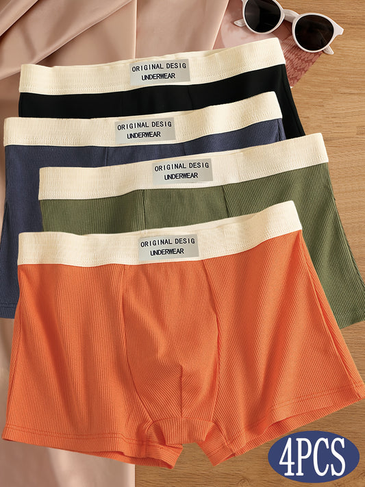 4-Pack Erkaklar uchun Boxer Briefs, 95% Polyester va 5% Spandexdan tayyorlangan, o'rtacha cho'ziluvchan trikotaj mato, bir rangli qisqa ichki kiyim, tasodifiy sport trunks, engil va qulay moslik.