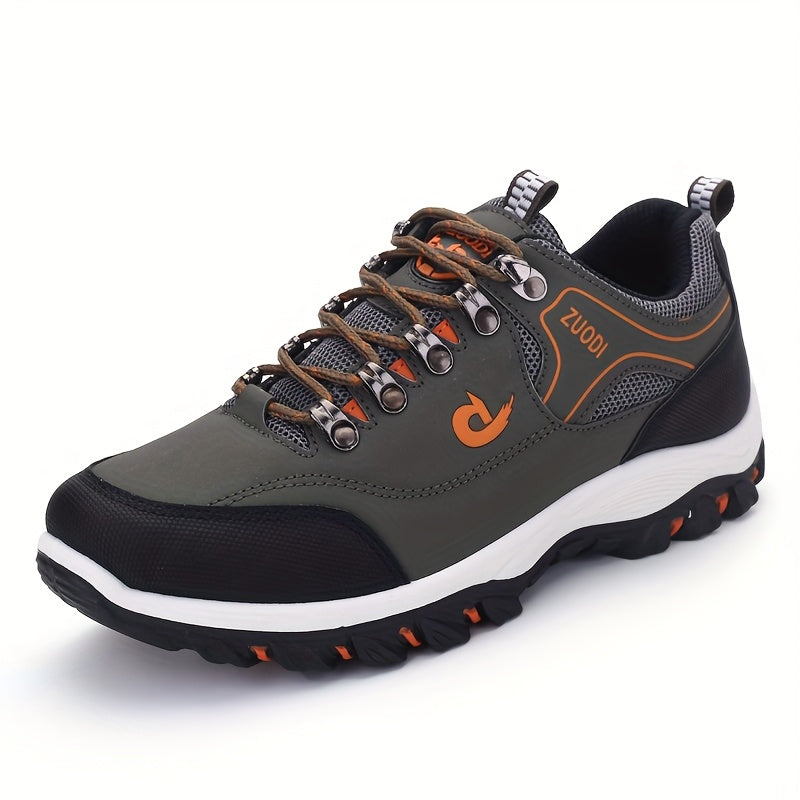 Men's durable lace-up hiking shoes, suitable for hiking, trail running, and casual sports activities, with slip-resistant soft soles for outdoor comfort.