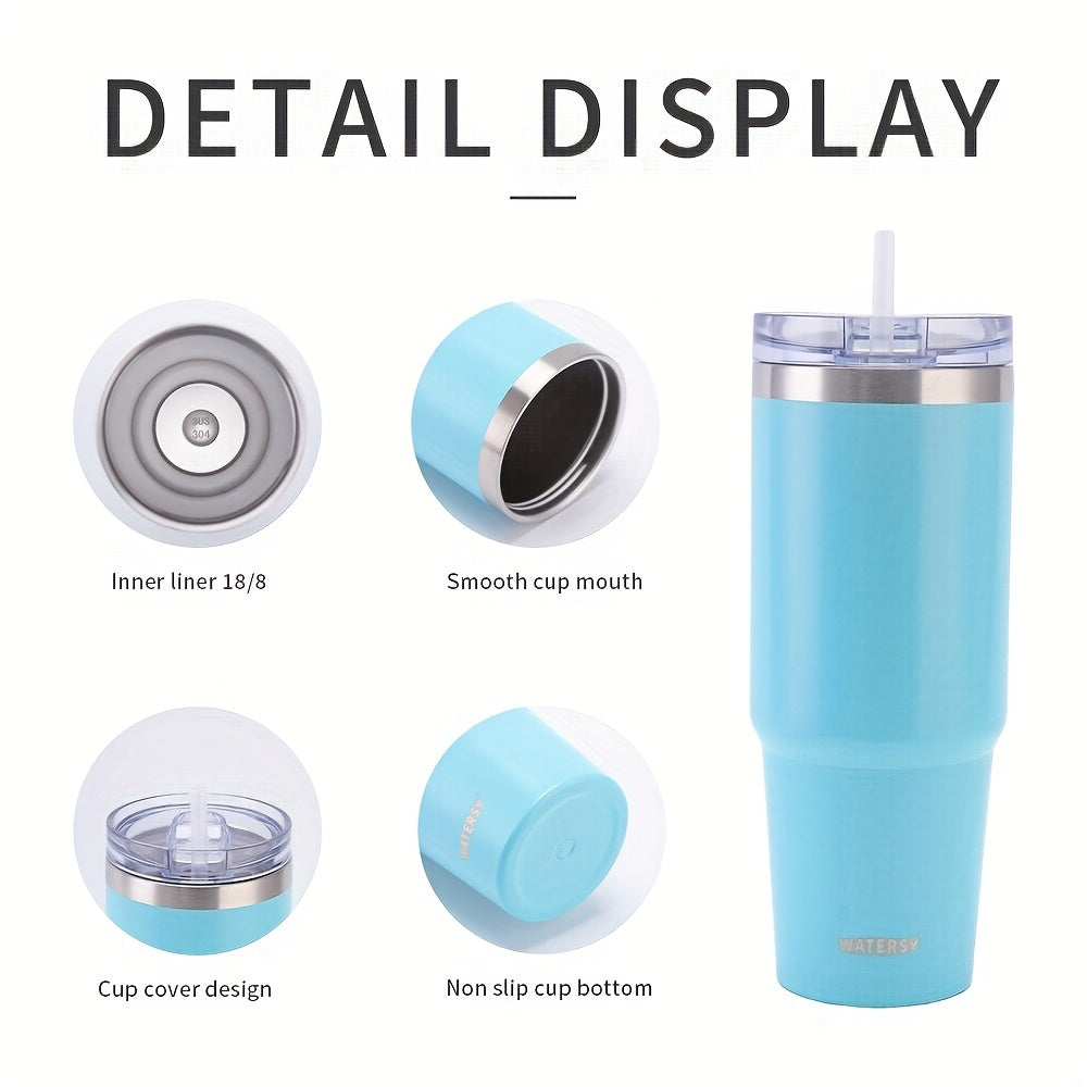 30oz stainless steel popsicle cup with push piece switch cover, straw, and color box packaging.