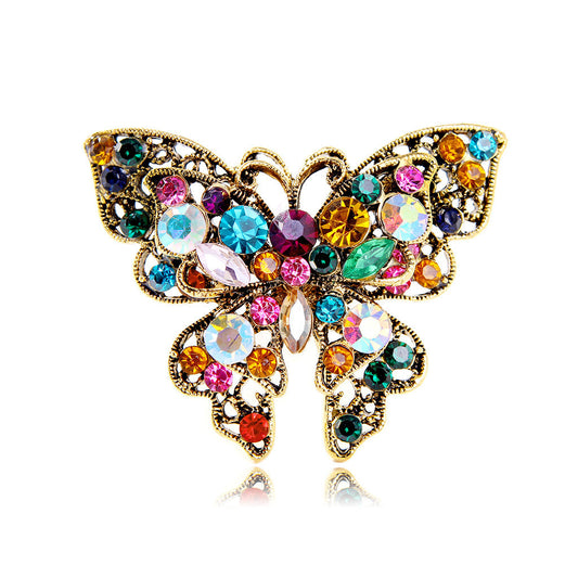 SKEDS presents a stunning Crystal Butterfly Brooch Pin featuring colorful rhinestones, perfect for both women and men. This novelty fashion accessory adds a touch of elegance to any outfit.