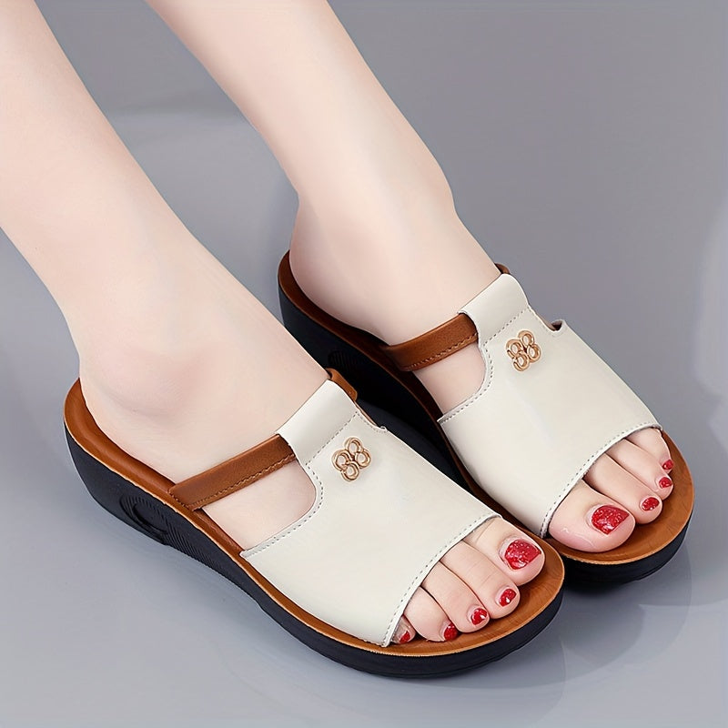 Casual women's wedge sandals with open toe for summer, slip-on style for comfort.