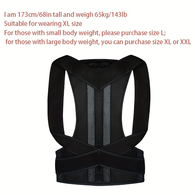 Adjustable and comfortable unisex posture brace. Supports back and chest for ergonomic posture. Can be worn all day.