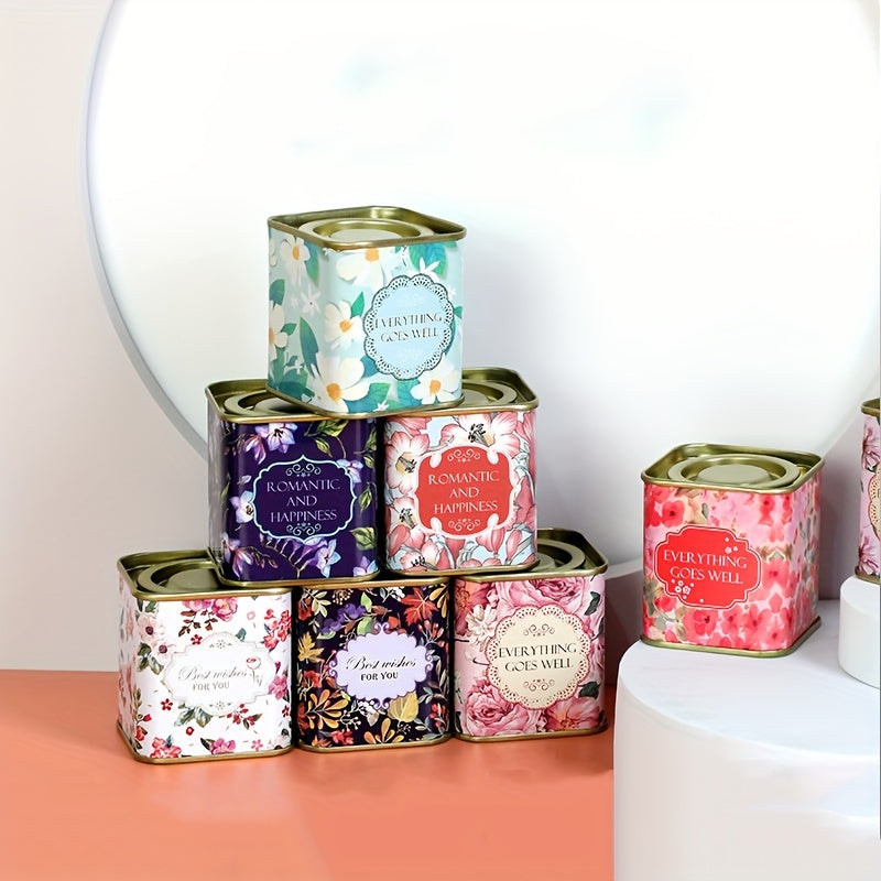 Decorative Floral Tea Storage Tin with Airtight Lid - Metal Canister for Sealing Tea Leaves, Safe for Food Contact, Square Tea Chest