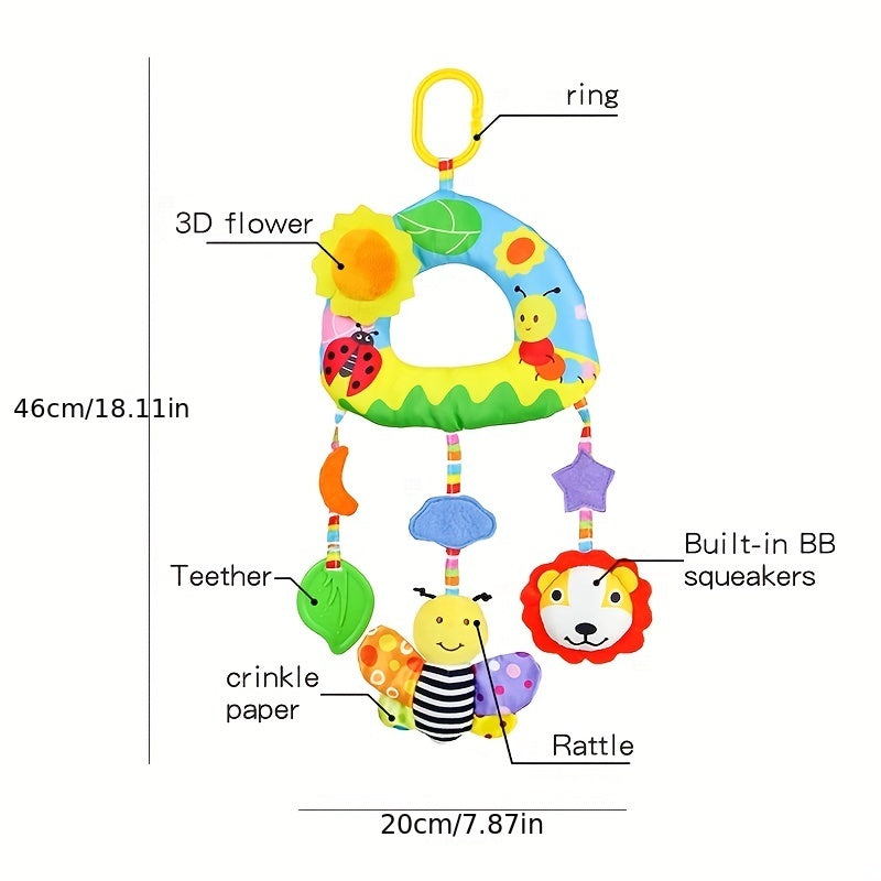 Cute Rainbow Hanging Toy for Babies - Gentle Rattle & Soft Animal Charm for Strollers, Car Seats & Cribs - Ideal Birthday Present for Infants up to 12 Months