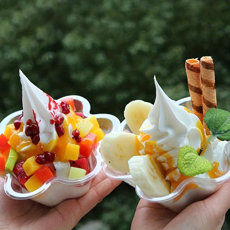 100 pieces of 8oz clear plastic ice cream cups - disposable bowls perfect for enjoying sundaes, yogurt, parfait, appetizers, fruit, and strawberry shortcake.