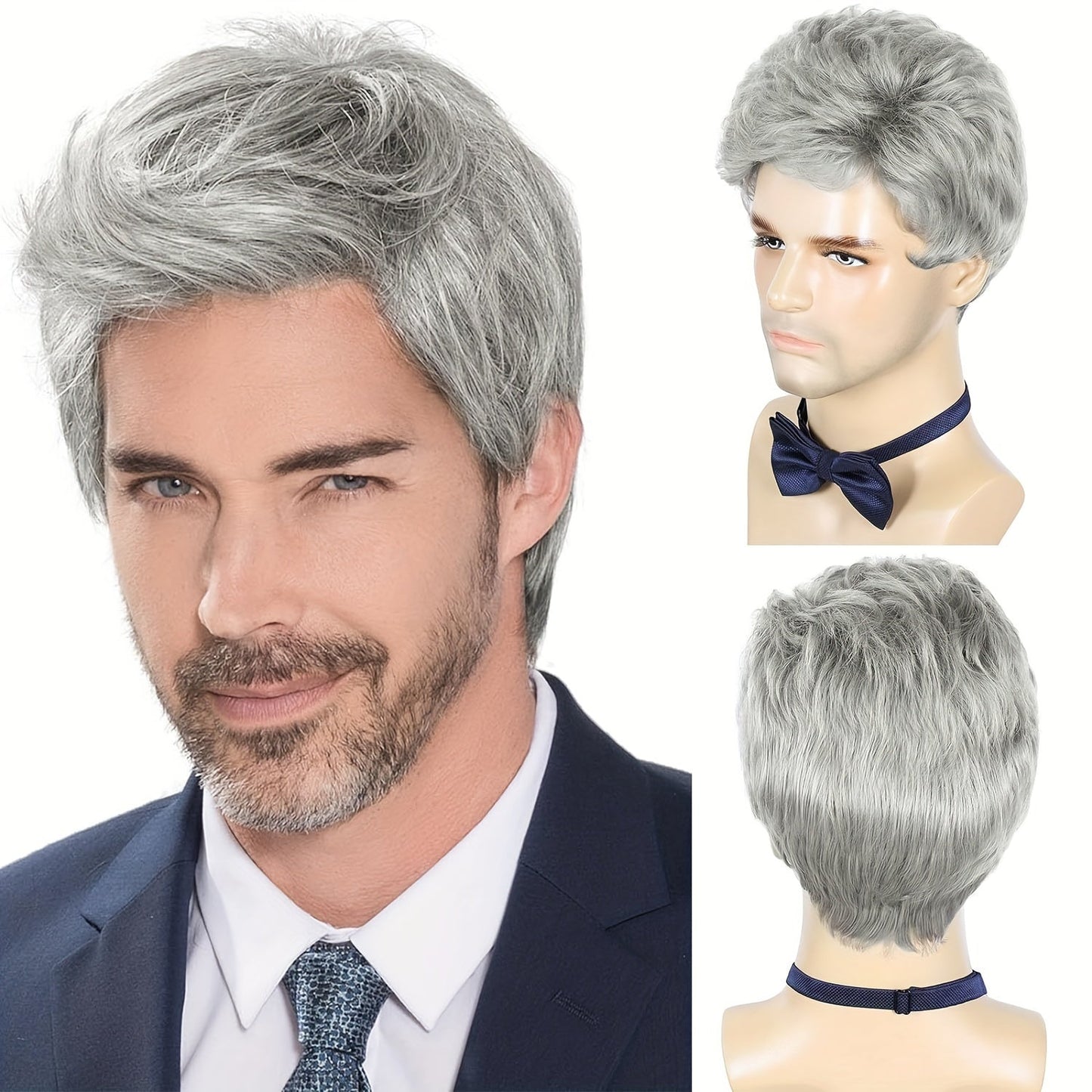 Stylish Men's Fashion Wig with 6-Inch Length - Heat Resistant, Available in Various Colors, Short Curly Style perfect for Daily and Party Use, Made of Polyester, Ideal for Casual Meetings, Sophisticated Design