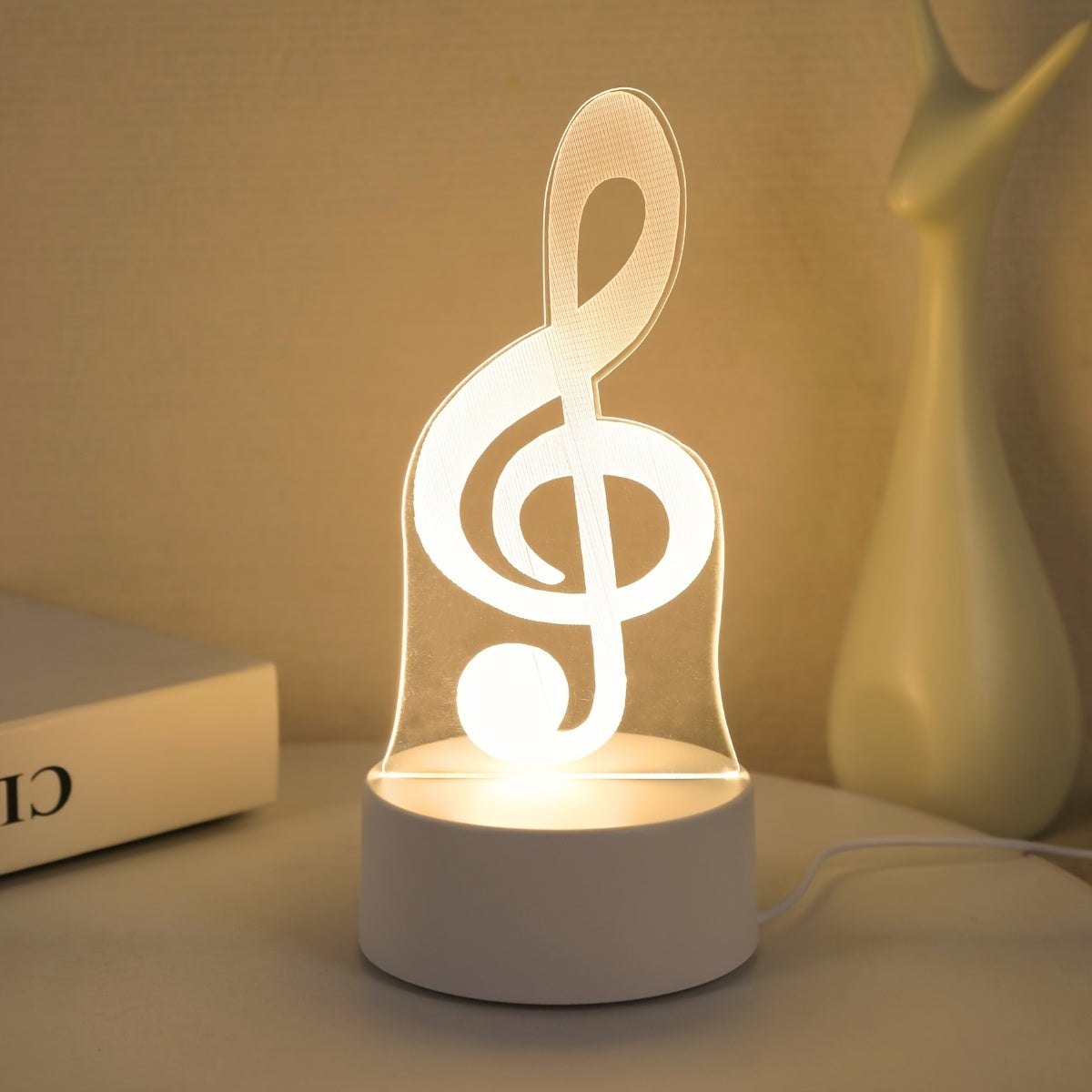 USB-powered 3D music note night light, perfect for bedroom decor. Ideal gift for boys and girls on birthdays or holidays.