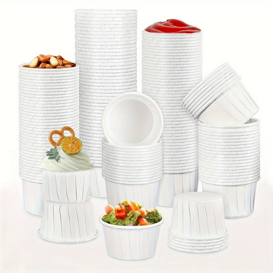 Pack of 100 Paper Souffle Portion Cups, Disposable Cupcake Liners, Small Paper Souffle Cups Perfect for Ketchup, Condiments, Medicine, Tastings, Samples, Jello Shots, and Dessert Servings.