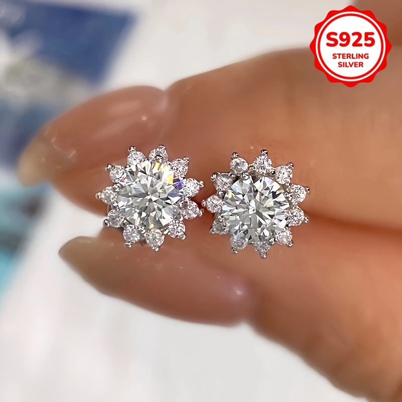 Beautiful 925 Sterling Silver Snowflake Stud Earrings, 2.76g Lightweight Hypoallergenic Sparkling White Cubic Zirconia, Romantic Design for Women - Ideal for Everyday, Valentine's Day & Wedding, 8mm Size, Gentle on the Skin