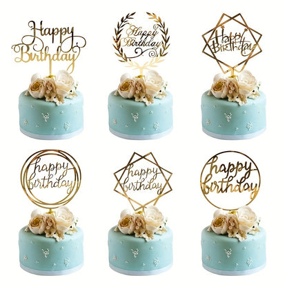 Golden Happy Birthday Acrylic Cake Toppers - Perfect for birthday cakes, baby showers, and party decorations. Enhance your dessert table with these stylish baking supplies.