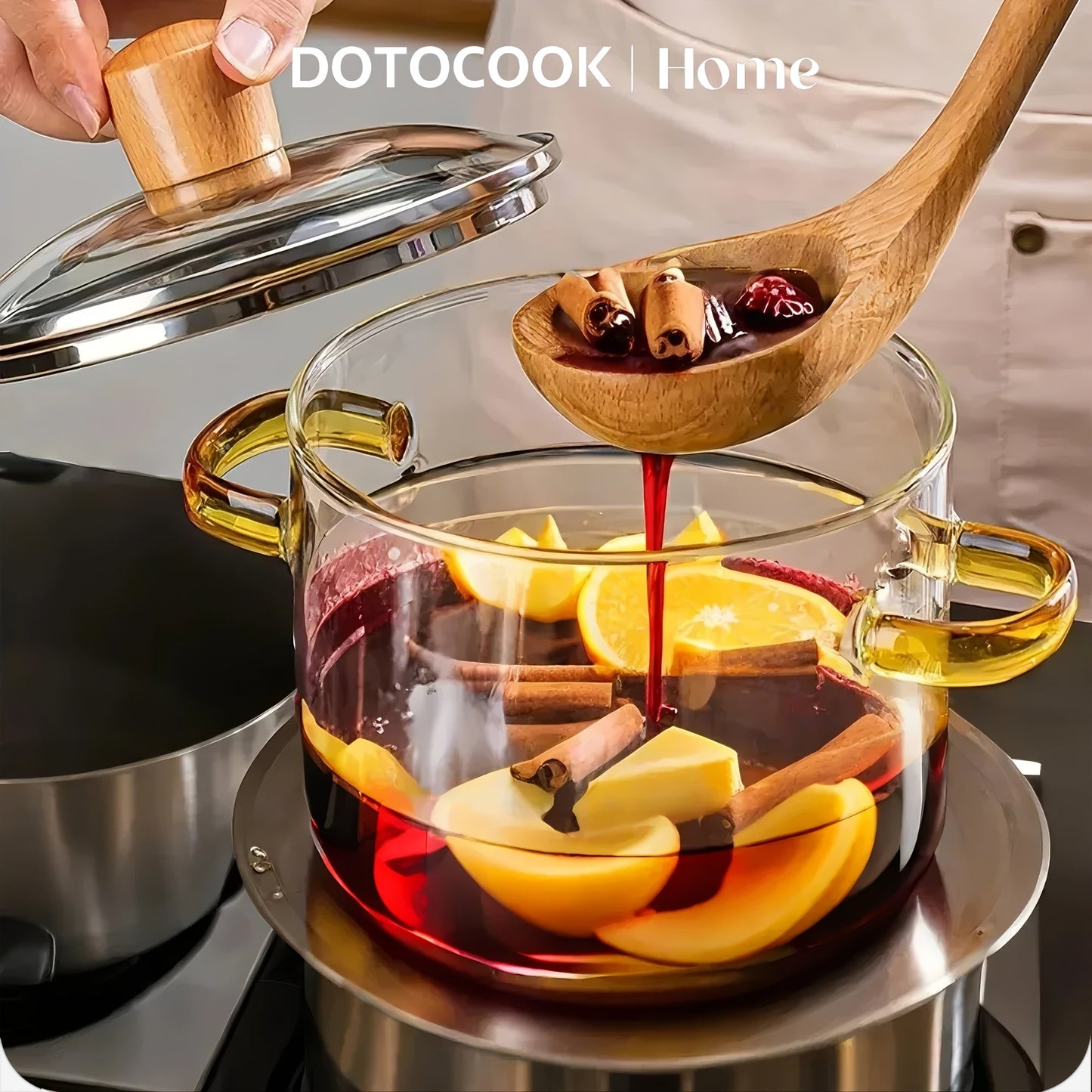 Clear Glass Saucepan Set with Lid - Includes 2 Pieces, Versatile Stockpot with Yellow/Green Handle - Great for Cooking Noodles, Red Wine, and Hot Milk - Perfect for Both Home and Restaurant Cooking