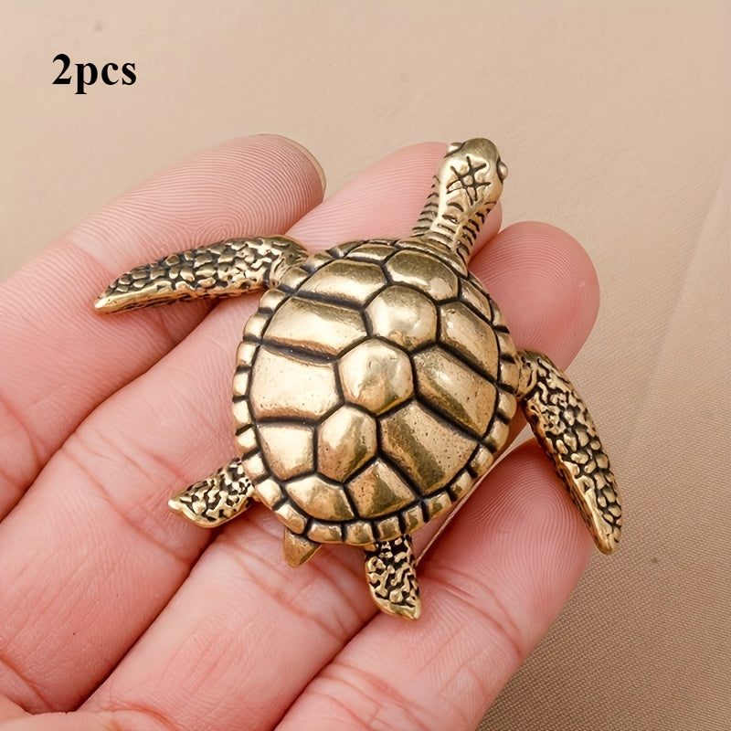 Handmade brass turtle figurine brings good luck and suits any home or office decor. Ideal for anime fans, perfect gift for Christmas.