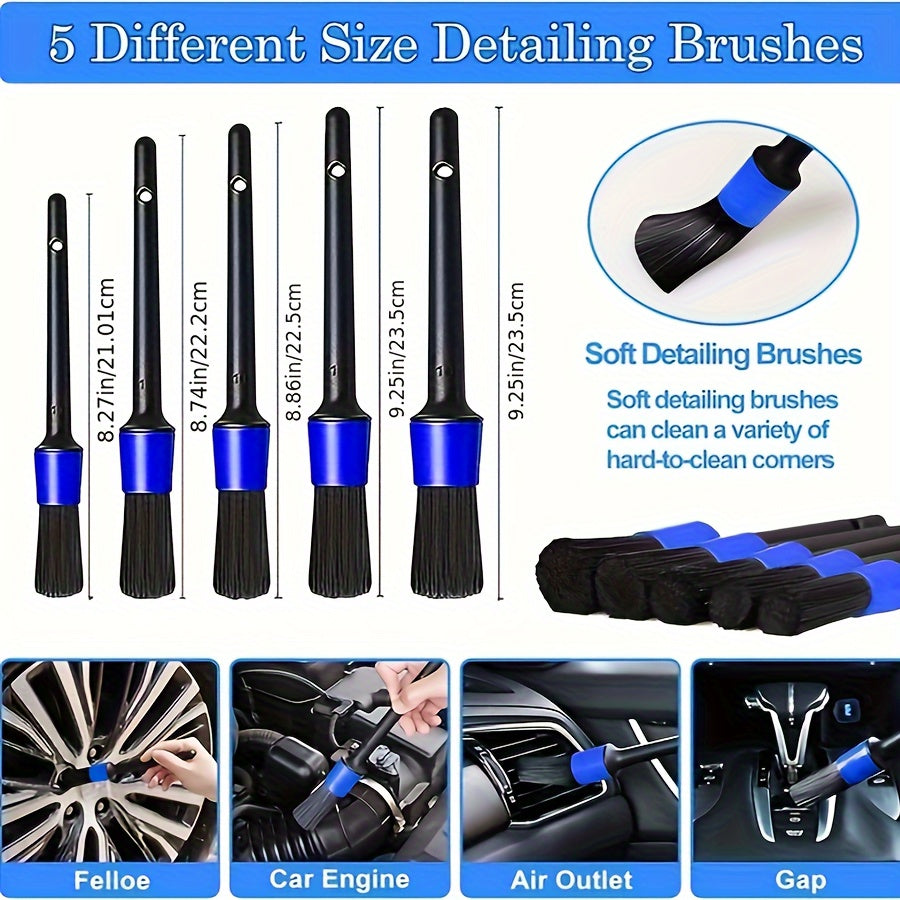 27-piece car wash detail kit including brushes for interior, exterior, and wheels. No power needed.