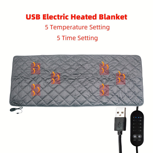 CozyCare USB Electric Blanket made of crystal velvet fabric with non-slip bottom. Machine washable with 5 temperature settings and timer options. Overheat protection and resistance wire