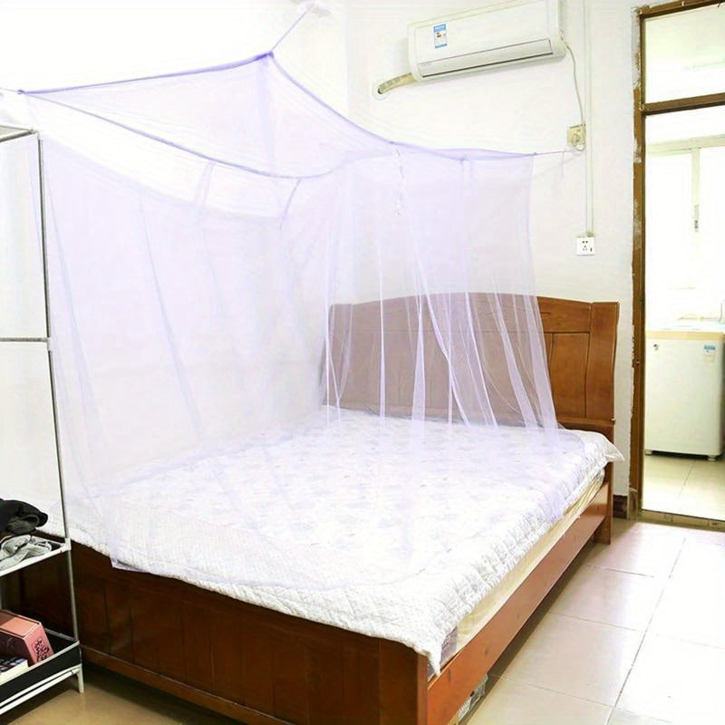 Easily install this elegant white polyester bed canopy with a single entry. No frame required. It is portable and perfect for creating a mosquito-free sleeping space in the bedroom, dorm, guest room, patio, porch, or while camping outdoors during the