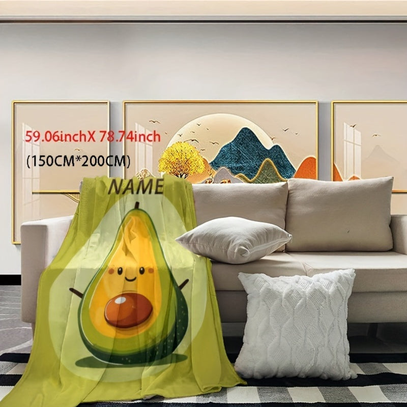 Avocado Lovers Flannel Throw Blanket - Personalized with Customizable Character Design, Modern and Quirky Food Print, Lightweight and Cozy All-Season Comfort, Knitted Polyester Material, Digitally Printed - Unique Home Decor for Avocado Enthusiasts.