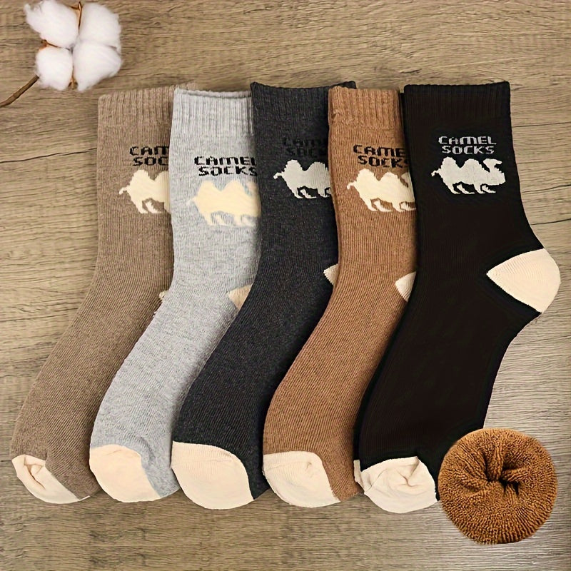 5 Pairs of Men's Patterned Crew Socks for Winter Outdoor Activities