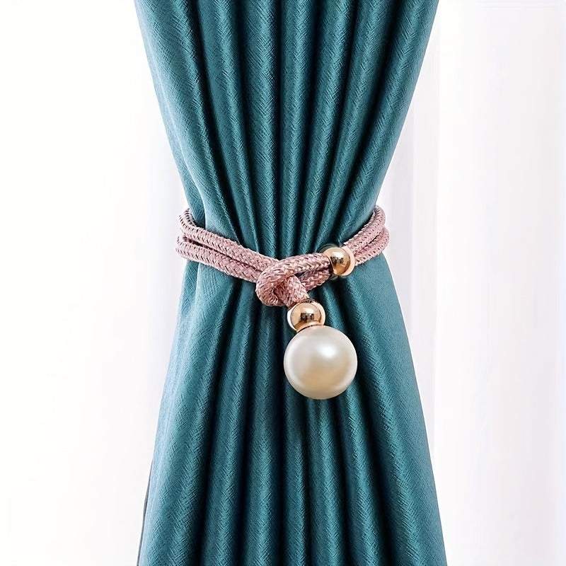 Set of 2 French Curtain Straps Featuring Faux Pearl Decor, Perfect for Home Decoration. Use these Faux Beads Curtain Straps to Adjust, Bind, or Tie Back Your Curtains. These Simple Binding Rope Accessories serve as Curtain Holdbacks for a stylish touch.