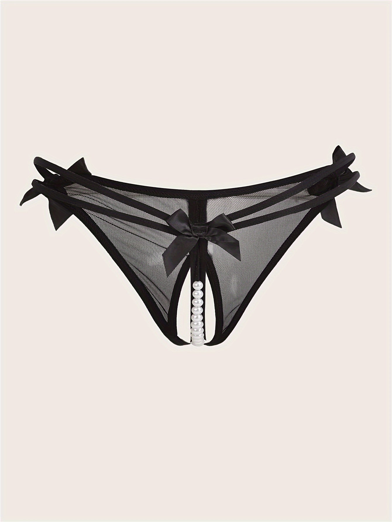 Women's black lace triangle underwear with bow detail - t519