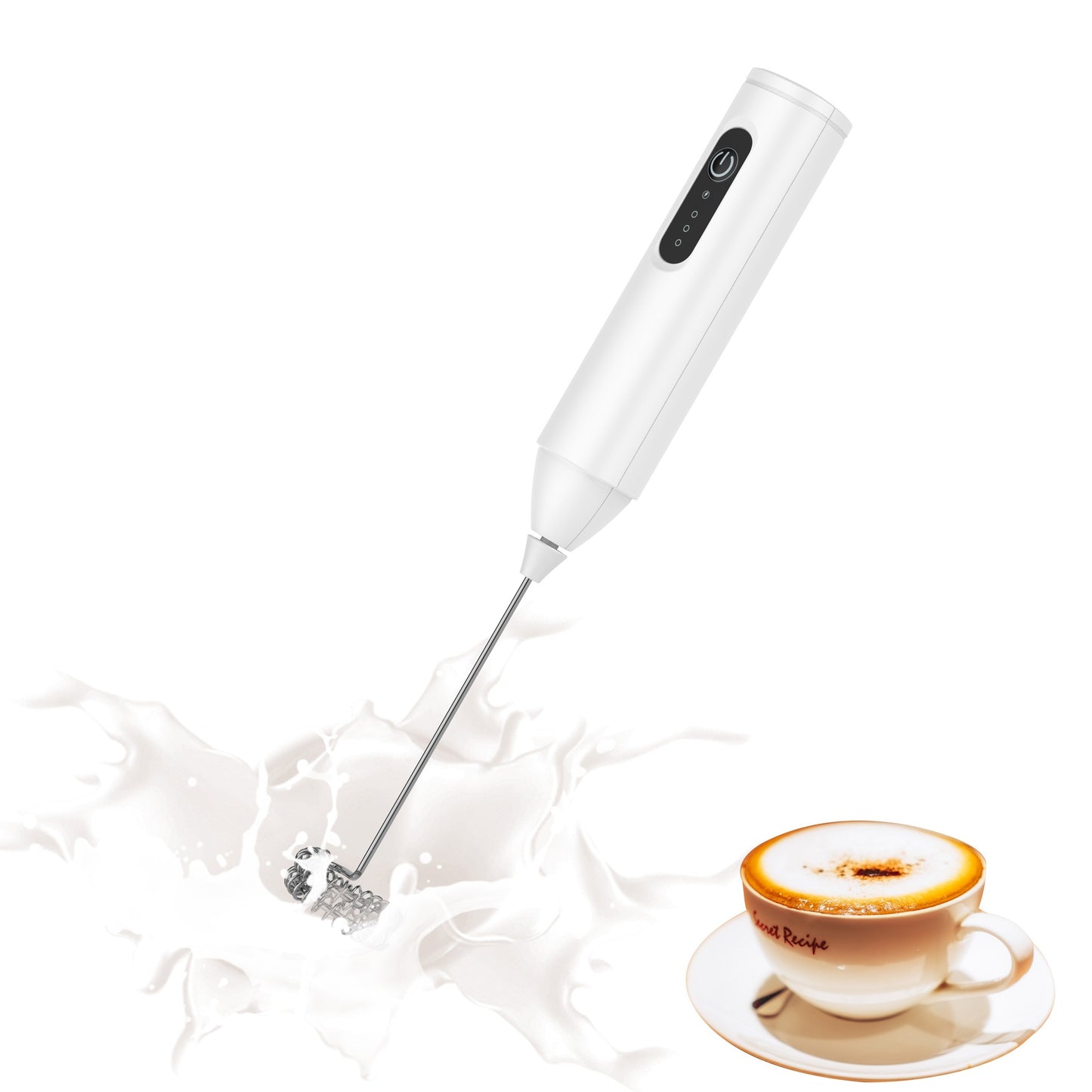 This electric milk frother features a stainless steel whisk and is USB rechargeable. It has 3 adjustable foam levels and a handheld design, making it perfect for coffee, latte, cappuccino, hot chocolate, matcha, and even egg dishes. Available in white