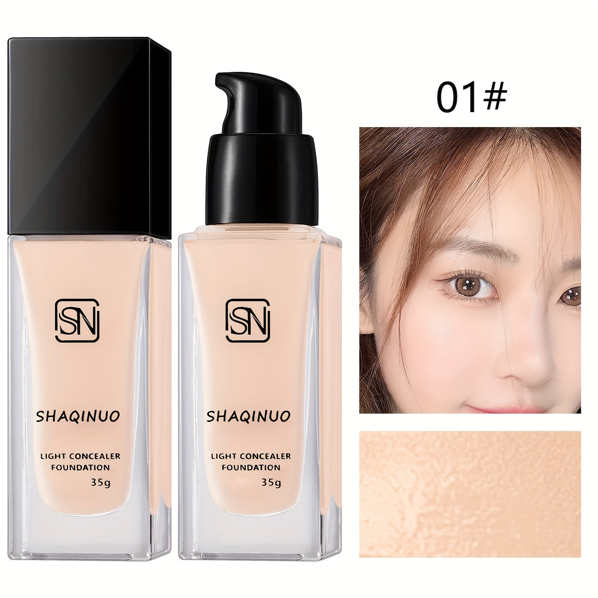 Shaqinuo Light Foundation - Hydrating BB Cream for All Skin Tones, Waterproof, Sweatproof, Evens Skin Tone, Conceals Blemishes, Dark Circles, Pore Minimization, Black Pump Dispenser