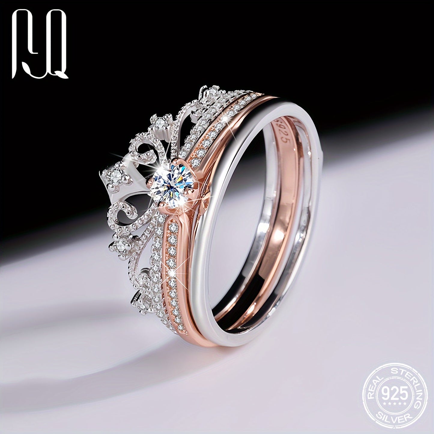 Stunning 0.5Ct Moissanite Crown Ring - Crafted with 925 Sterling Silver and 18K White/Rose Gold Plating, Ideal for an Engagement or Wedding Gift for Her. Comes with Certificate and Sizing Guide for a Perfect Fit.