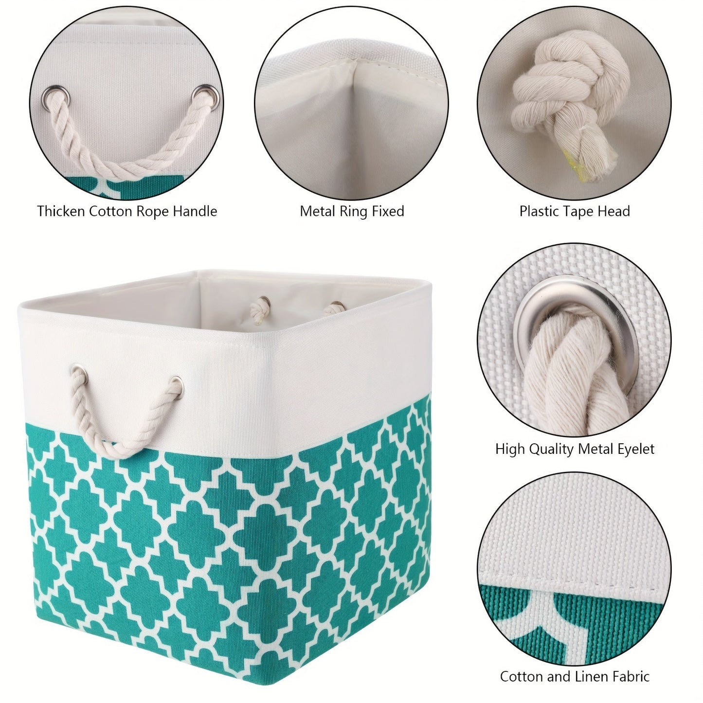 Set of three large rectangular fabric storage baskets featuring handles for easy organizing. Perfect for storing toys, clothes, and other items in your closet, home, or office. These classic style bins are durable and foldable for convenient storage when