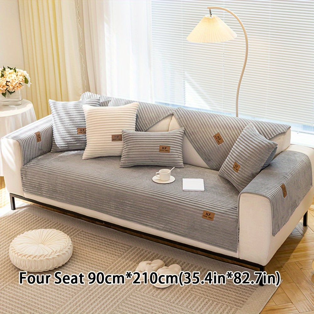 Thickened plush sofa cover with modern style to protect against dirt, slips, scratches and pets in home or office.