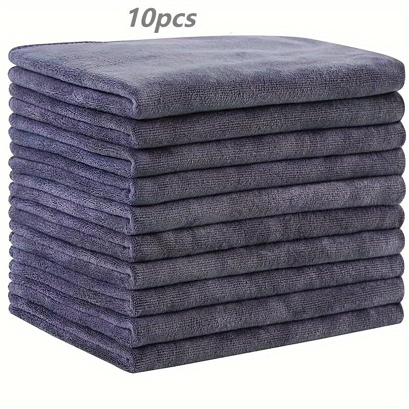 10-piece towel set made of super soft, super absorbent polyester fiber, suitable for various uses including bathroom, gym, hotel, spa, barber shop, beauty salon, and commercial cleaning.