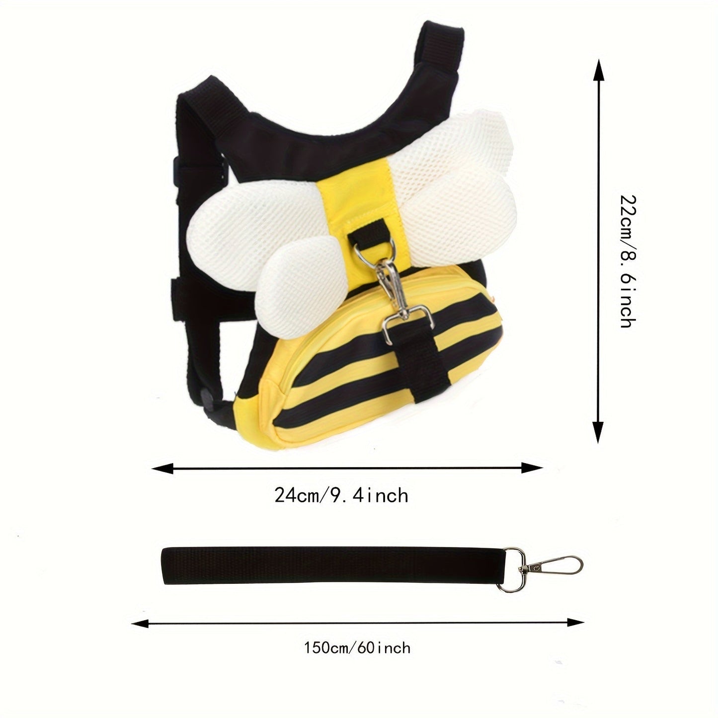 Bee-utiful Safety Harness and Leash Set adorned with adorable bee design - Keep your child safe while on the go! Features a handy storage pocket and makes a great present for any occasion - Christmas, Halloween, Thanksgiving, or Mother's Day