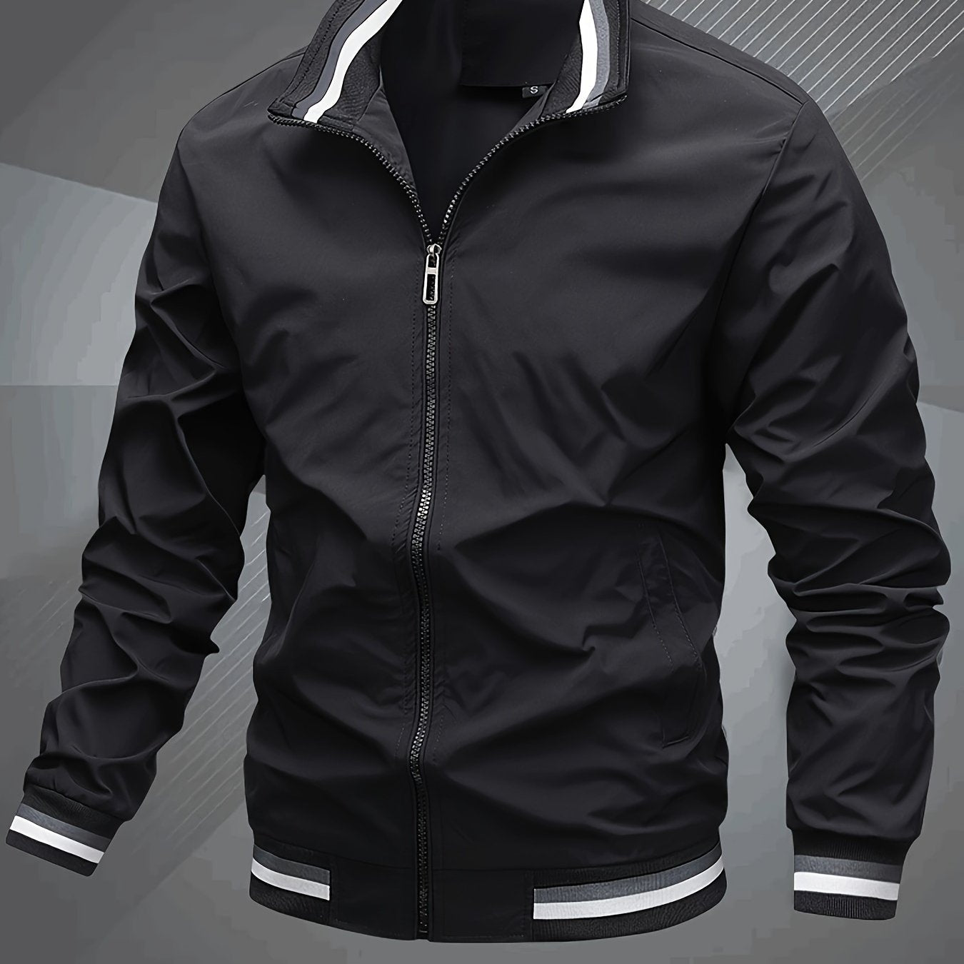 Men's Bomber Windbreaker Jacket with Classic Baseball Collar for Spring and Fall